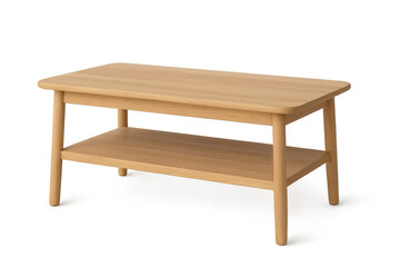 Fototapeta premium Modern wooden coffee table with two shelves, isolated on transparent background