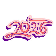 Stylized 2026 Text Design with Pink and Purple Shadows for a Graphic Element