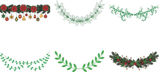 Set of festive christmas garlands isolated on transparent background, perfect for adding a touch of holiday cheer to your designs