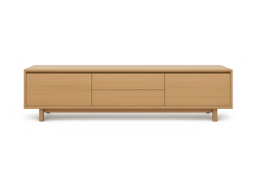 Modern light wood cabinet with drawers, isolated on transparent background