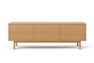 Modern light wooden sideboard cabinet with three doors isolated on transparent background