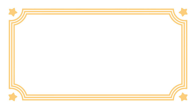 A rectangular frame with rounded corners and star accents in a light yellow color on white background