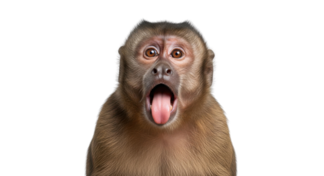 Surprised Capuchin monkey showing tongue isolated PNG with Transparent Background