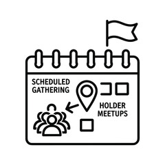 Scheduled Gathering and Holder Meetups Calendar with Location Pin, People, and Flag Icon