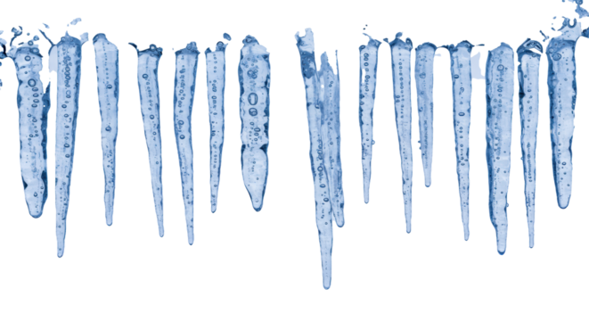 a perfect row of hyper-detailed, crystalline icicles with an internal sapphire blue glow, trapped air bubbles, against a transparent studio background using high-contrast sidelighting. concept of