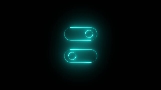 Glowing neon control switch icon animation isolated on black background
