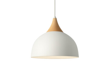 Contemporary white and wooden pendant lamp, isolated on transparent background.