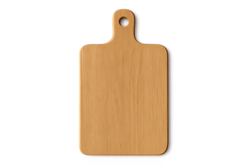 Natural wooden cutting board, isolated on transparent background for kitchen