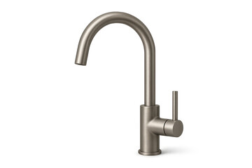 Modern brushed nickel kitchen faucet with gooseneck spout, isolated on transparent background