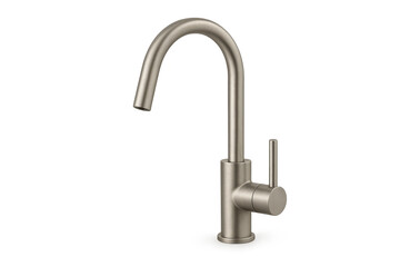Modern brushed nickel kitchen faucet, isolated on a transparent background, clean design