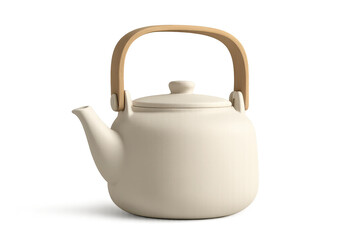 Obraz premium Minimalist ceramic teapot with wooden handle, isolated on transparent background