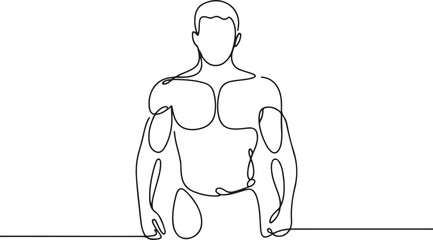 Continuous line male figure naked strong muscular healthy vector. one line Icon drawing