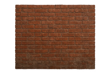 Old red brick wall texture isolated on transparent background, weathered grunge