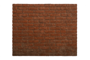 Old red brick wall texture isolated on transparent background, weathered grunge