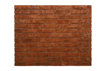 Aged red brick wall texture, pattern isolated on transparent background.