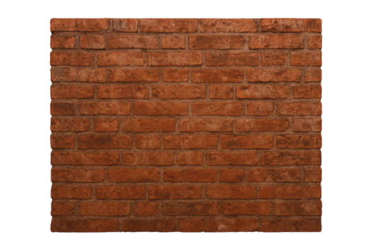 Aged red brick wall texture, pattern isolated on transparent background.