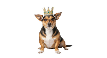 Obraz premium Adorable dog wearing a golden crown isolated PNG with Transparent Background