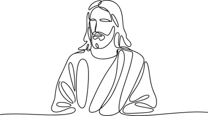continuous line drawing of Jesus Drawing simple lines. one line Icon drawing