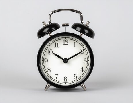 Classic Black Alarm Clock with Twin Bells, White Face, and Traditional Design