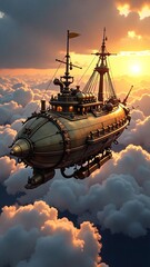 Steampunk Dirigible Voyage A Golden Dawn Adventure Through the Skies Above the Clouds