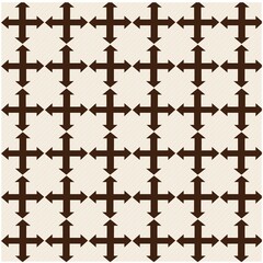 Abstract Seamless Pattern of Interlocking Four-Way Arrows. Geomatrical artwork. Design used for fabric, fashion, wallpapers, backgrounds, textiles print, flooring, pottery, and covers.