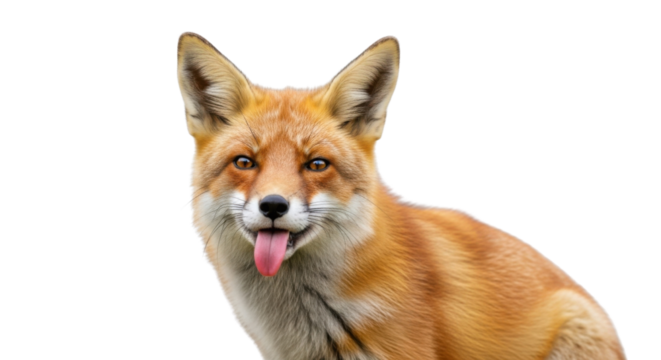 Red fox sticking its tongue out isolated PNG with Transparent Background