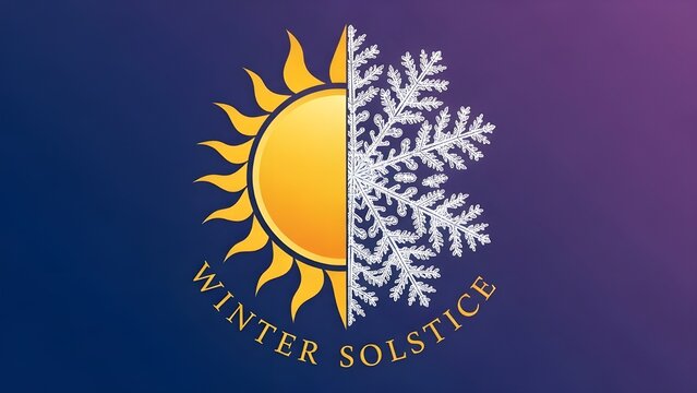 Winter solstice illustration with sun and snowflake symbolizing the transition of seasons and time