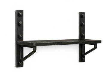 Industrial metal shelf with exposed bolts, isolated on transparent background.