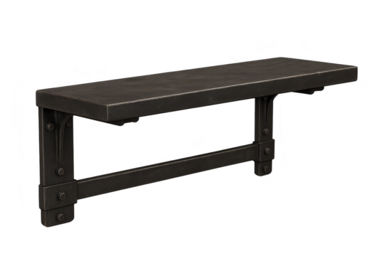 Sturdy dark metal wall shelf isolated on transparent background, minimalist design