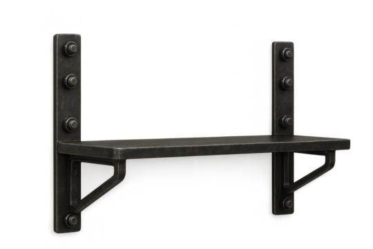 Industrial metal shelf with exposed bolts, isolated on transparent background.