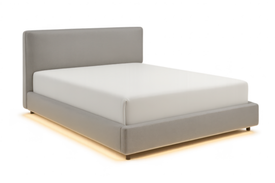 Grey modern upholstered bed, mattress, isolated on transparent background. - Powered by Adobe