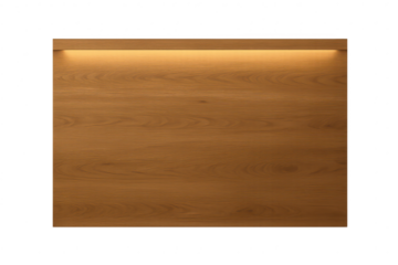 Modern wooden wall panel with integrated LED lighting, isolated on transparent background.