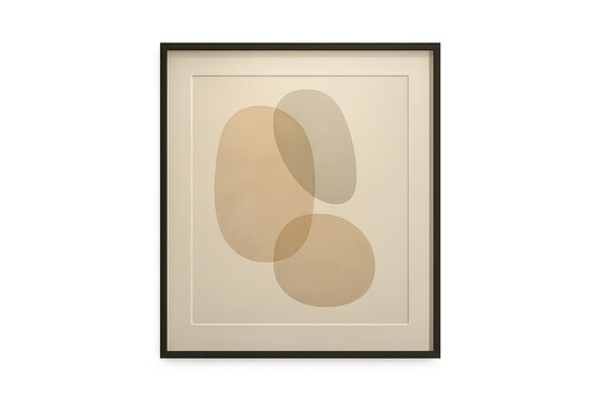Minimalist framed abstract artwork with translucent organic shapes, isolated.