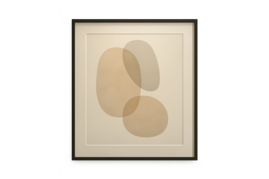 Minimalist framed abstract artwork with translucent organic shapes, isolated. - Powered by Adobe