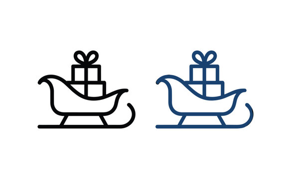 Christmas Sleigh Gift Line Icons