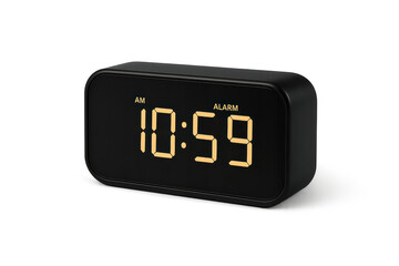 Modern digital alarm clock at 10:59 AM isolated on a transparent background