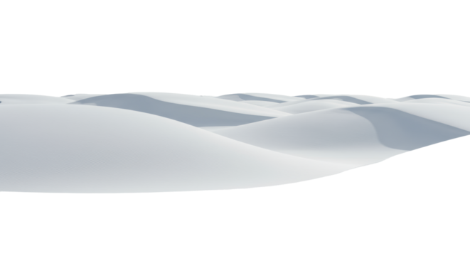 Pristine, abstract, monumental snow dunes using high-key lighting, soft volumetric shadows define the sculptural forms; vast white copy space foreground. Concept of visual silence and stillness