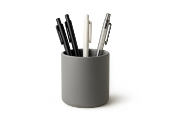 Stylish pen holder with pens isolated on a transparent background for design use