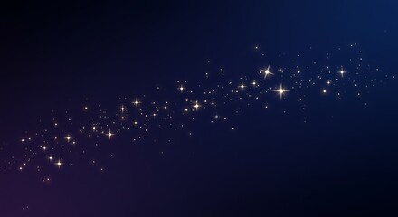 Twinkling Starry Night Sky with Glittering Particles and Dark Blue Background.