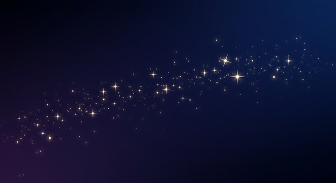 Twinkling Starry Night Sky with Glittering Particles and Dark Blue Background.