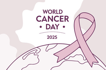 Fototapeta premium World cancer day 2025 globe and pink ribbon awareness concept
