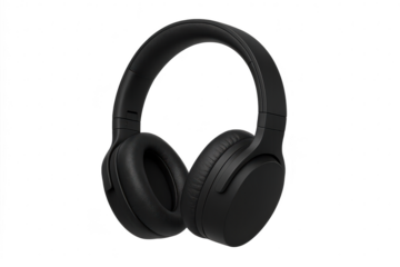 Studio shot of modern black wireless headphones isolated on transparent background