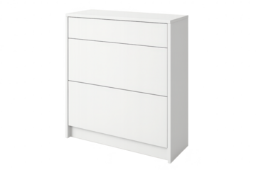 White chest of drawers isolated on a transparent background, minimalist style
