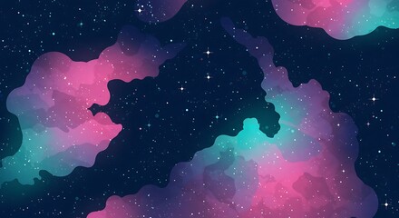 Vibrant Cosmic Nebula with Sparkling Stars and Colorful Gas Clouds in Deep Space.