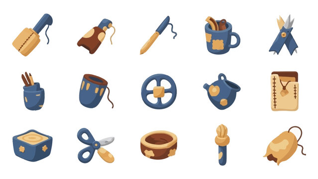 A diverse set of illustrated crafting and creative supplies icons.