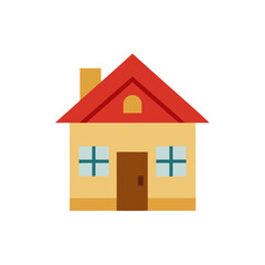 Illustration of a simple house with red roof design on transparent background