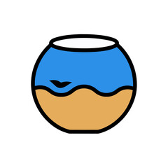 Illustration of a fishbowl with water and sand inside on transparent background