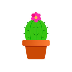 Cactus with flower in pot simple illustration art on transparent background