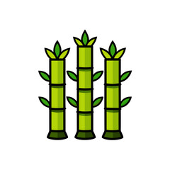 Illustration of three bamboo stalks with green leaves on transparent background