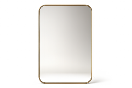 Elegant gold-framed mirror isolated on transparent backdrop, modern design.
